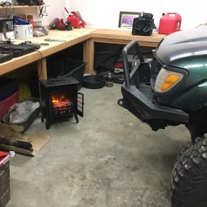 Cozy fake fire in the garage