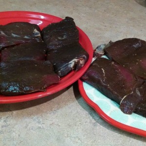 6 deer steaks that have been swimmin for a few hours