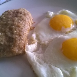 Breaded pork chops and eggs this morning
