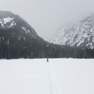 Skinning out of the tour over taggart lake