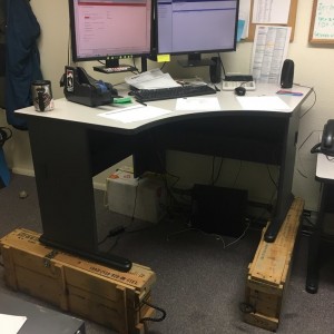 Made a temporary standing desk out of some explosive crates, after a skiing injury makes sitting rather painful