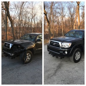 The Tacoma looks good after the deer impact/repair