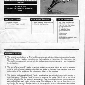 Doug Thorley +05 2.7 Headers Install Instructions Page 1