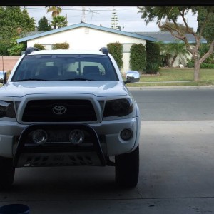 Parked in the driveway at home