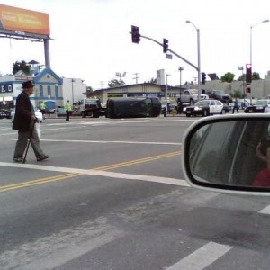 Car accident...a van was on its side.