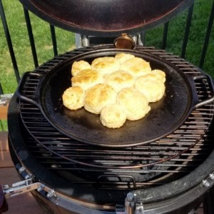 Biscuits on the grill. Simply amazing and doesn't heat up the house on a really hot day.