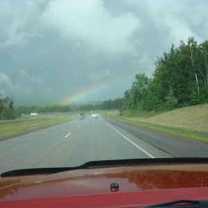 Heading north in the Rain, the pretty rainbow