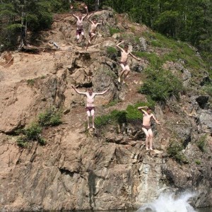 Cliff jumping in a cold alaskan lake