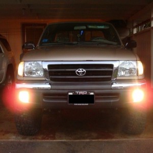 Parking lights with hazards on.