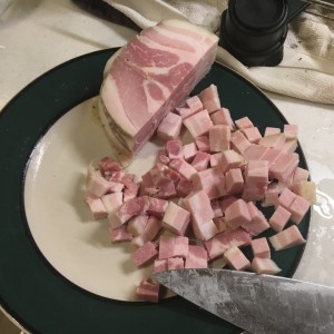 Dicing up a half a pound of pancetta