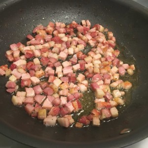 Frying up the pancetta