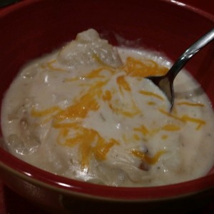 Potato soup everything but the cream cheese (and shredded cheese...) from scratch