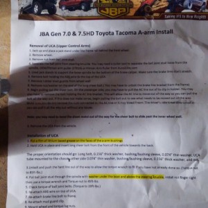 JBA UCA instructions and torque settings