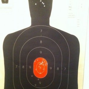 Not bad for my first time shooting a hand gun. 15 yards 25 total 5 in the h