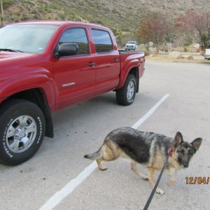 Heidi getting ready for hiking adventures