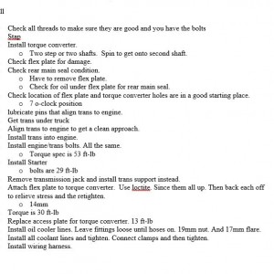 Trans Install Notes