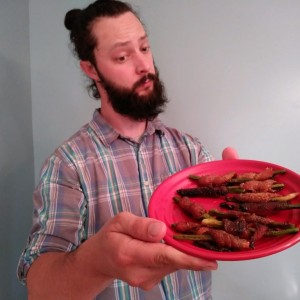 Candied bacon wrapped asparagus ends
