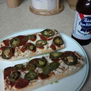 The wife is out of town. Jalapenos, pepperoni and PBR. FTW