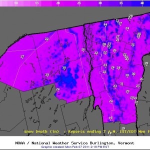 Vermont/Northern NY snow depth 2/8/11