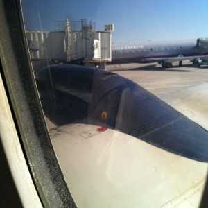 I'm on a prop plane! These things are scary!