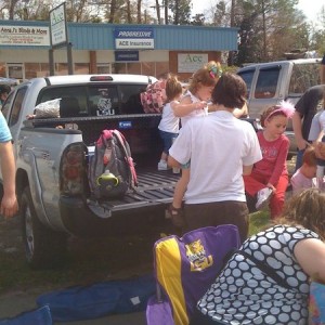 Taco doing FUN work today for a Mardi Gras parade.
