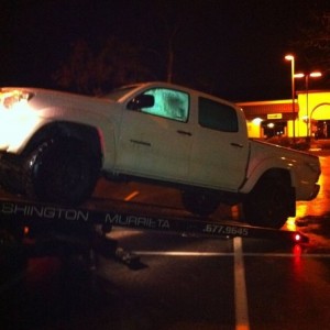 My truck being towed away after she ingested some water through the intake.