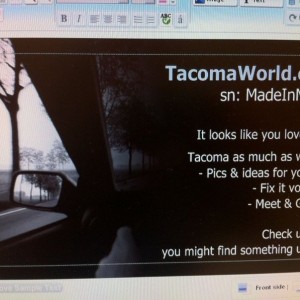 TW card to leave on other tacomas...