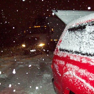 Pulling a BIG truck in the snow.