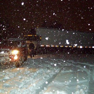 Pulling a BIG truck in the snow.