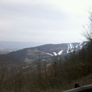Ski lines off in the distance