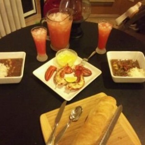 Home made shrimp gumbo, grilled lobster, and a pitcher of hurricanes! Dinne