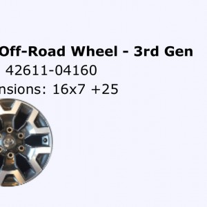 OEM Off Road wheel specs