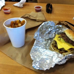 Five guys 3 patties bacon and cheese