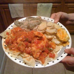 Jen made chicken cacciatore, green bean casserole and scalloped potatoes al