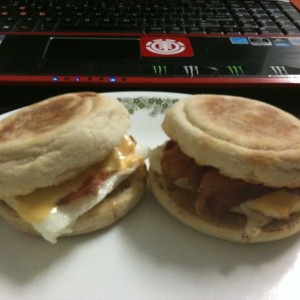 Home made Bacon egg and cheese "Mc" muffin for dinner. Thats smar