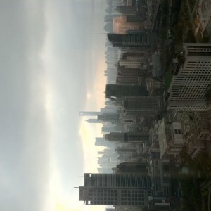 Financial tower in the distance.