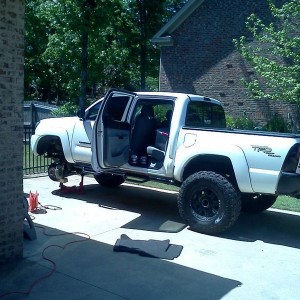 Got a lot done this weekend! My girl finishing up the Plasti-Dip for me.