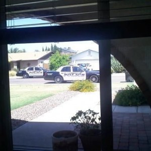 Not seen: one more patrol car and two forensic vans.