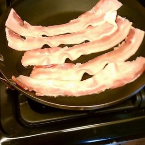 Breakfast for dinner bacon, eggs and pancakes