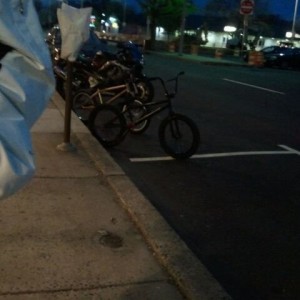 Sweet bikes lined up at the ice cream shop!