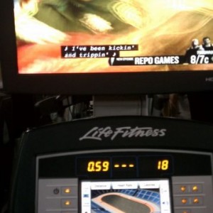 New gym has 17 inch monitors at ever machine Balling LOL