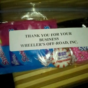 Ha wheelers is awesome candy with your order. Sent via Droid