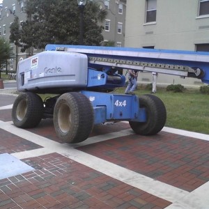 The whole pathway collapsed because of its weight. Now its three wheeling.