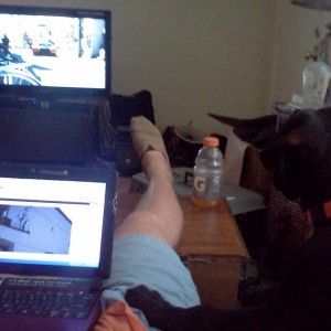 Murphy watching FF: Tokyo Drift and lurking TW with me.