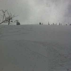 Snowing and fresh afternoon tracks. It is memorial day right?
