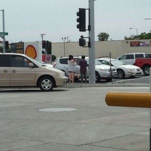 Fat hipster chick and the dude had caution tape around his waist and neck w