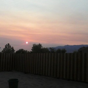The sun was completely red this morning because of all the smoke in the air
