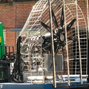 LS powered airboat setup on construction site.