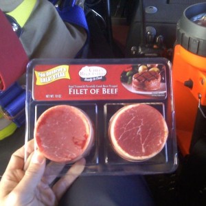 Bacon wrapped filets for four bucks. Best cheap meat ever.