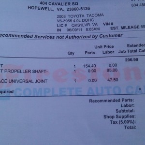 155 dollar u joint? I hope the 9 dollar autozone one works